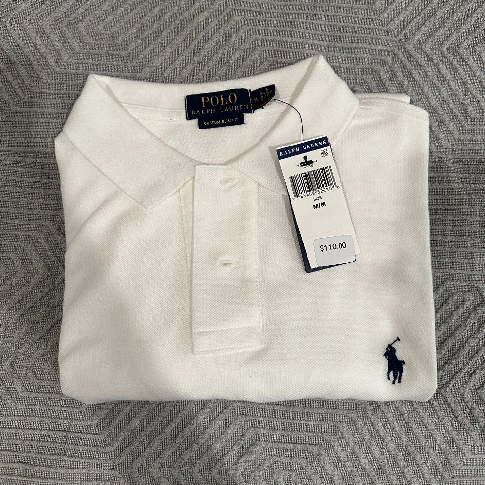 [NWT] Polo Ralph Lauren White Custom Slim Fit Medium Polo Shirt